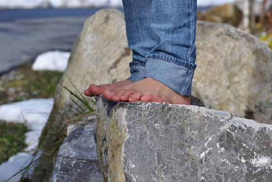 Barefoot on rocks