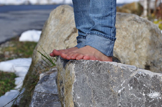 Barefoot on rocks