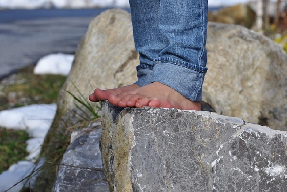 Barefoot on rocks