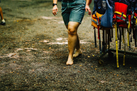 Barefoot in the forest, connected to earth
