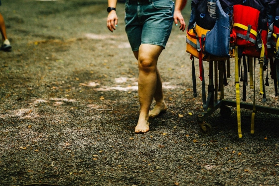 Barefoot in the forest, connected to earth