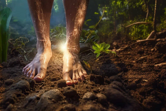 Pieds en contact avec la terre pendant le yoga