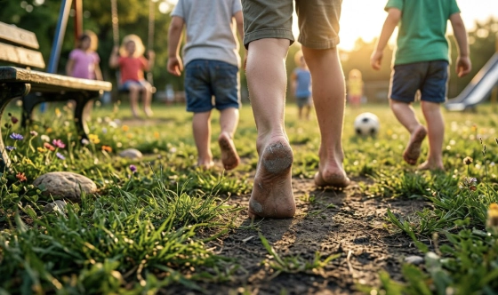 Kind klettert barfuß