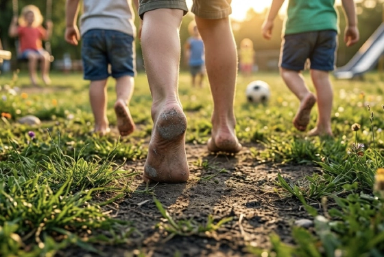 Kid climbing barefoot