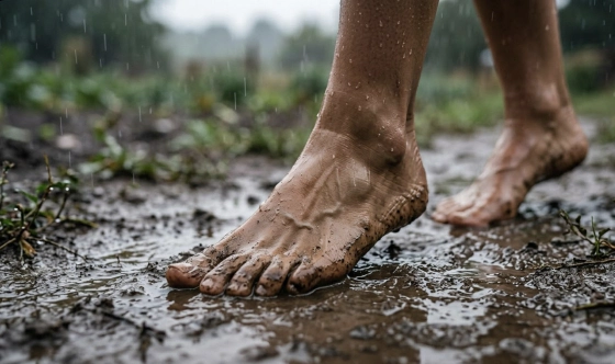 Füße auf Strandsteinen