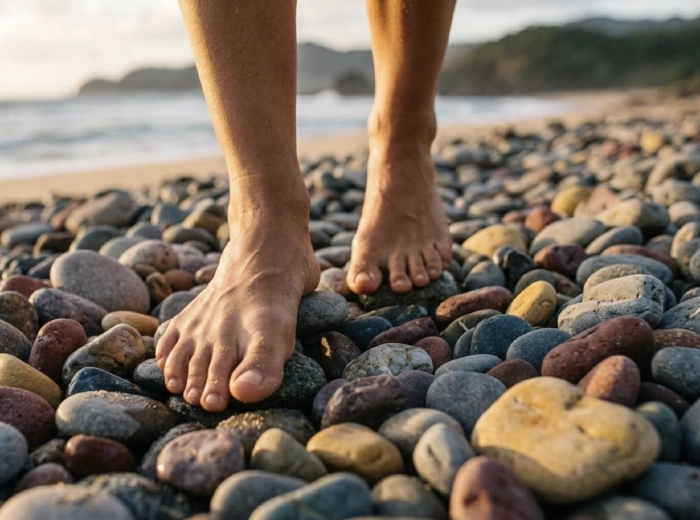 Feet on beach stones
