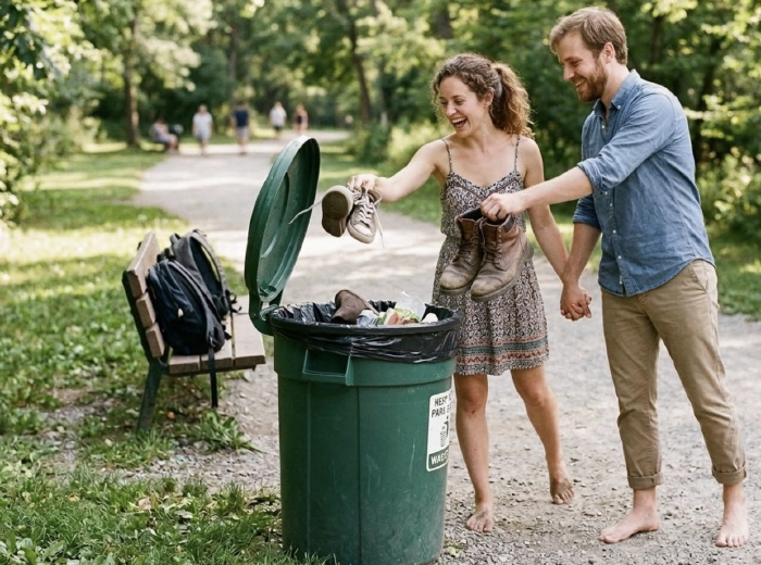 Person walking barefoot at home